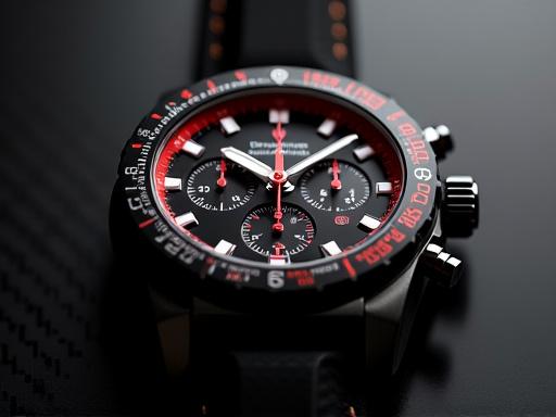 Cronómetro deportivo con esfera negra y detalles en rojo, diseñado a medida para un velero de competición