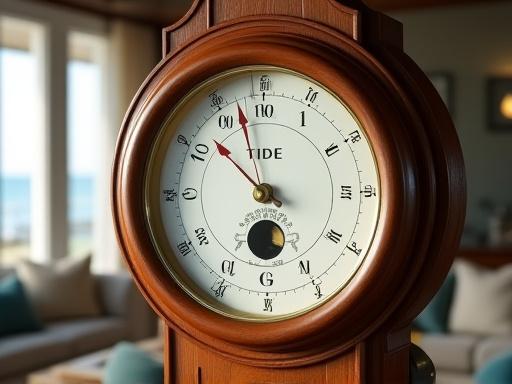 Reloj de pared de madera con indicador de mareas altas y bajas